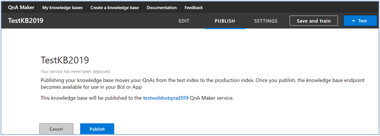 Publishing the KB to the QnA Maker resource